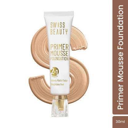 Swiss Beauty Primer Mousse Foundation - Flawless Finish in White Ivory, 30ml