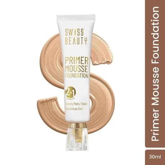 Swiss Beauty Primer Mousse Foundation - Flawless Finish in White Ivory, 30ml