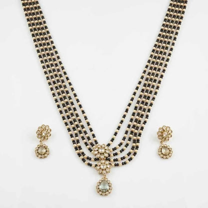 Black Beaded Layered Necklace Set with Earrings for Women | Designer Bridal Jewellery