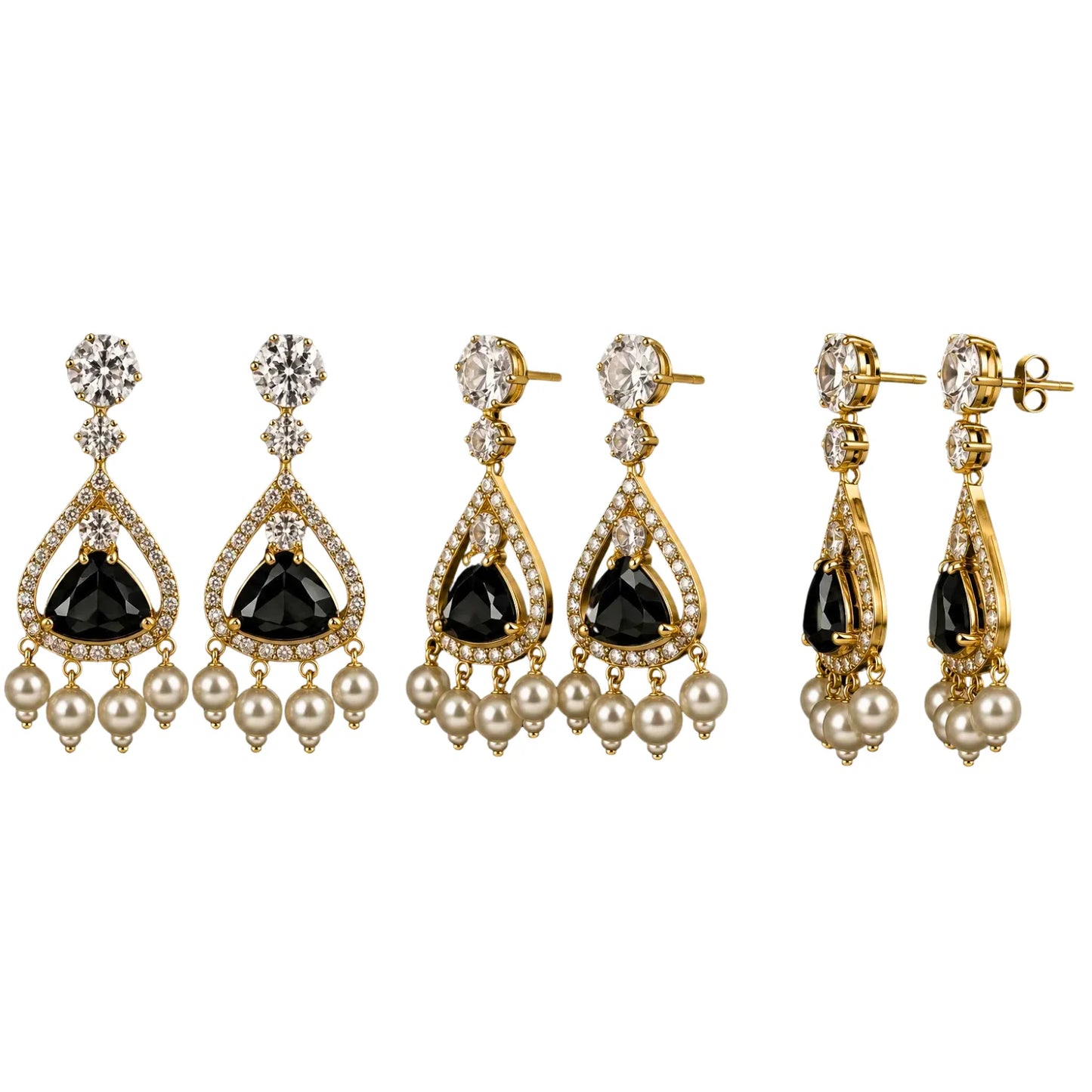 black onyx stone pearl drop earrings for women | american diamond luxury earrings - gehna official