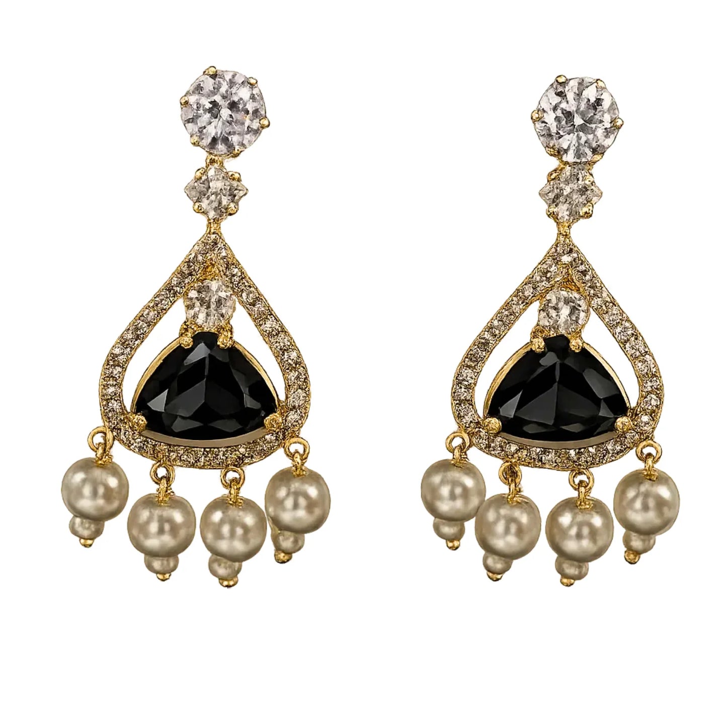 black onyx stone pearl drop earrings for women | american diamond luxury earrings - gehna official