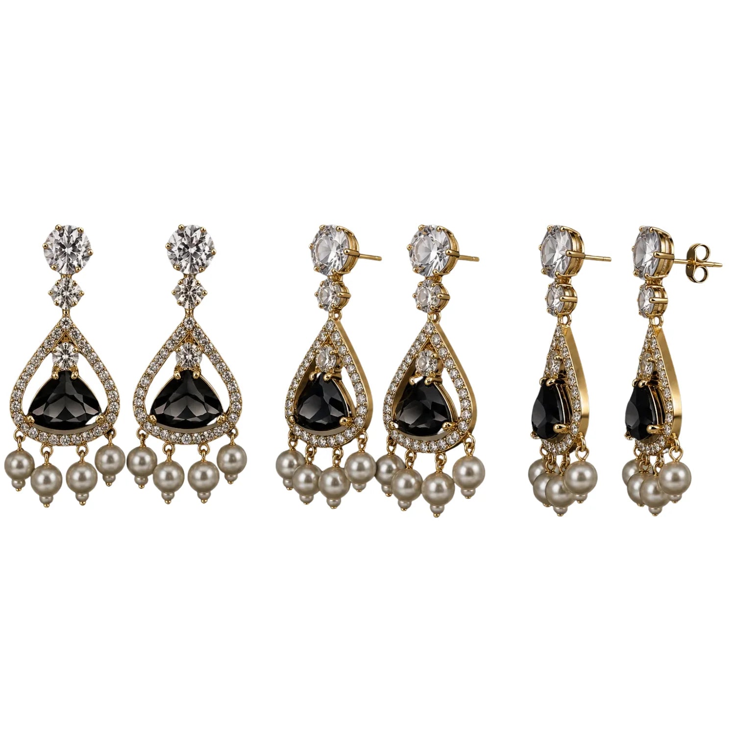 Black Onyx Stone Pearl Drop Earrings for Women | American Diamond Luxury Earrings - GEHNA OFFICIAL
