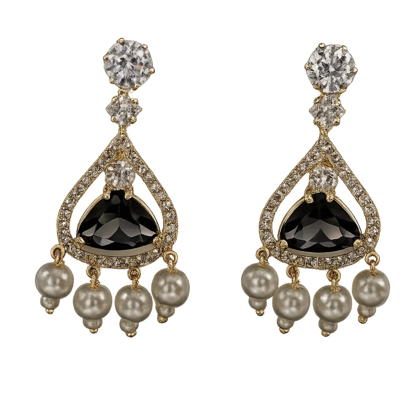 black onyx stone pearl drop earrings for women | american diamond luxury earrings - gehna official