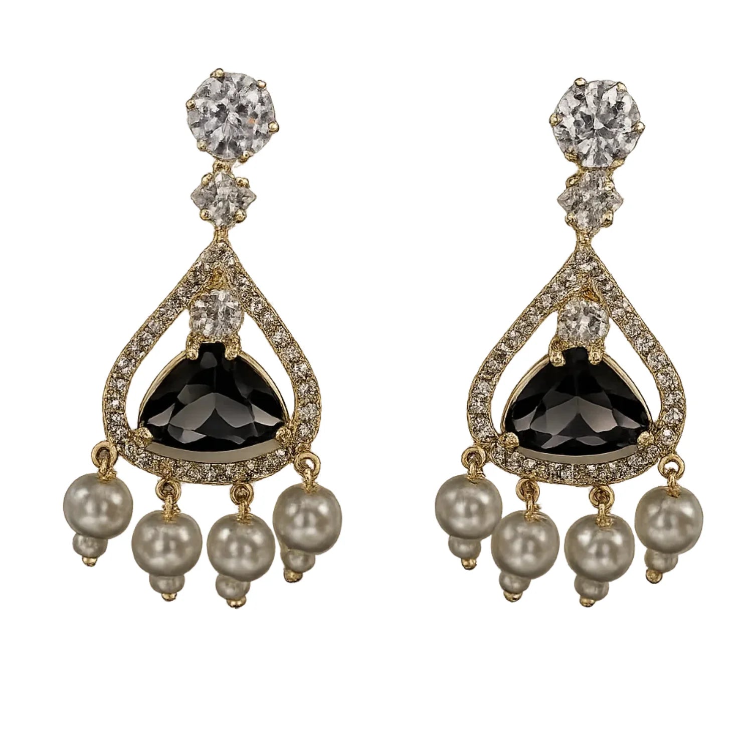 Black Onyx Stone Pearl Drop Earrings for Women | American Diamond Luxury Earrings - GEHNA OFFICIAL