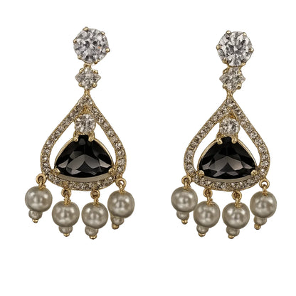 Black Onyx Stone Pearl Drop Earrings for Women | American Diamond Luxury Earrings - GEHNA OFFICIAL
