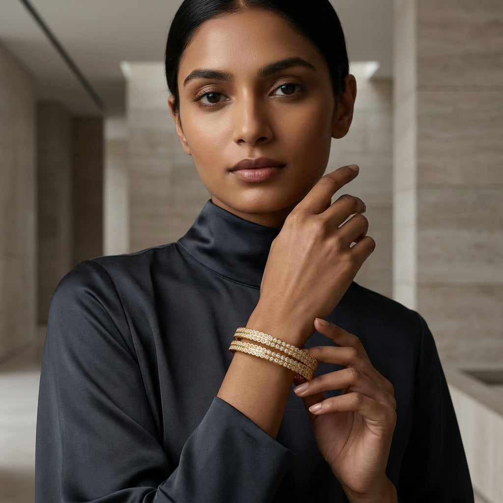 Celeste Infinity Gold Plated American Diamond Bangles for Women | Premium Designer Bangle Pair - GEHNA OFFICIAL