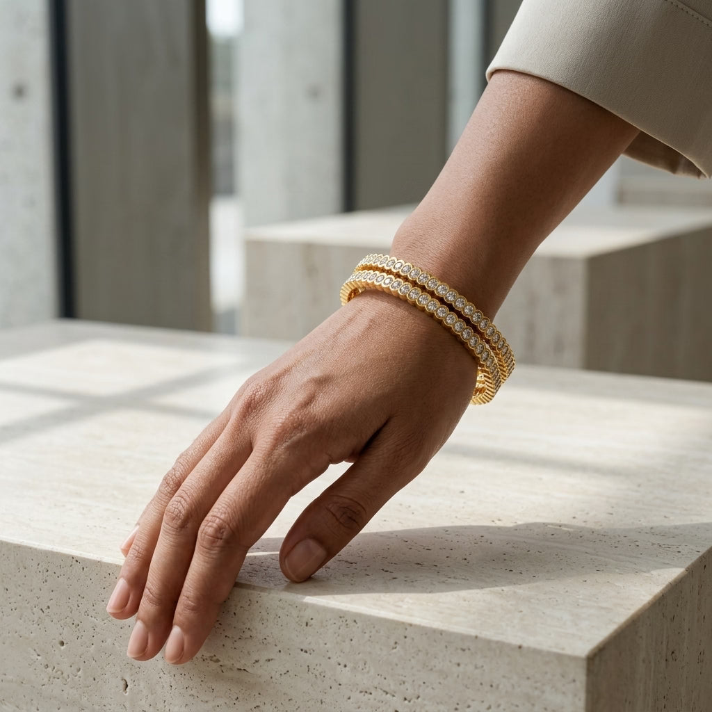Celeste Infinity Gold Plated American Diamond Bangles for Women | Premium Designer Bangle Pair - GEHNA OFFICIAL