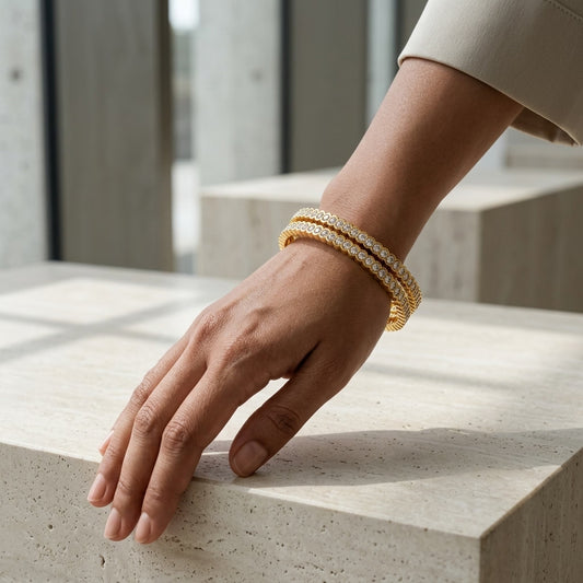 Celeste Infinity Gold Plated American Diamond Bangles for Women | Premium Designer Bangle Pair