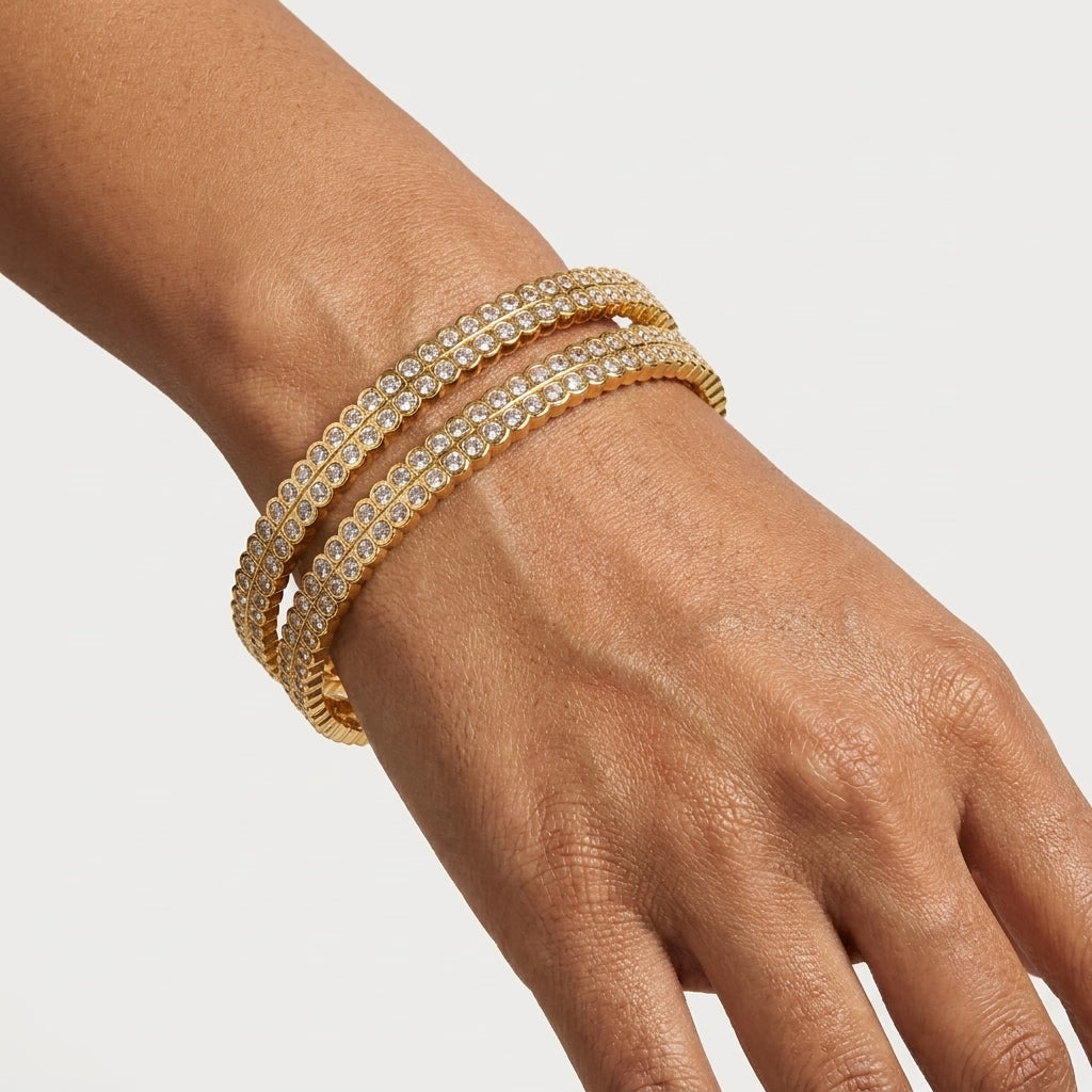 Celeste Infinity Gold Plated American Diamond Bangles for Women | Premium Designer Bangle Pair - GEHNA OFFICIAL