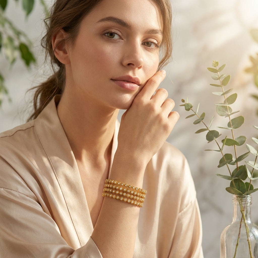 celestia sparkle gold plated american diamond bangles set for women | 4 piece designer bangle set