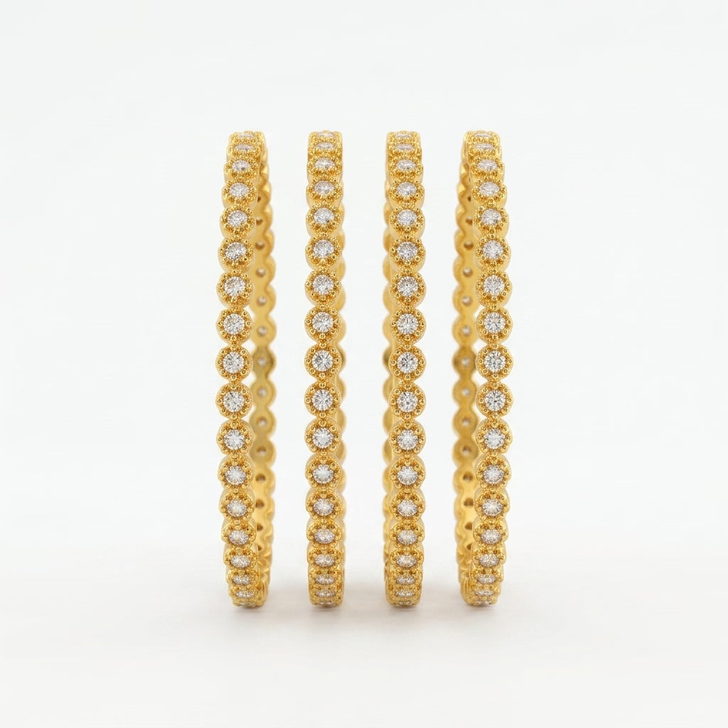 Celestia Sparkle Gold Plated American Diamond Bangles Set for Women | 4 Piece Designer Bangle Set