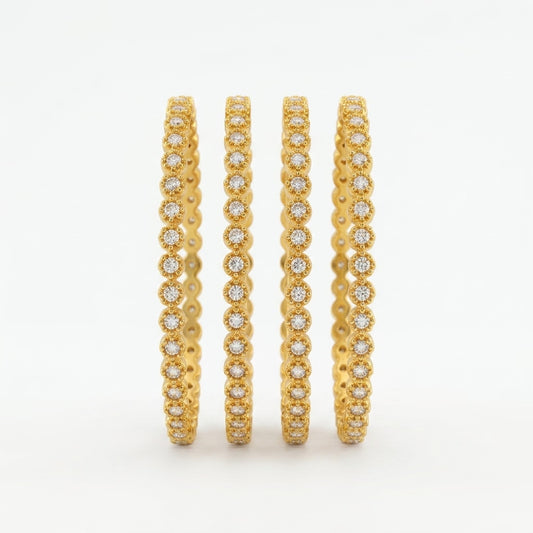 Celestia Sparkle Gold Plated American Diamond Bangles Set for Women | 4 Piece Designer Bangle Set