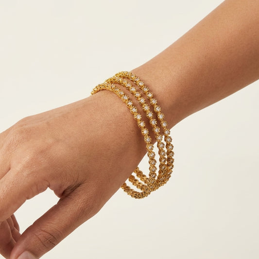 Celestia Sparkle Gold Plated American Diamond Bangles Set for Women | 4 Piece Designer Bangle Set