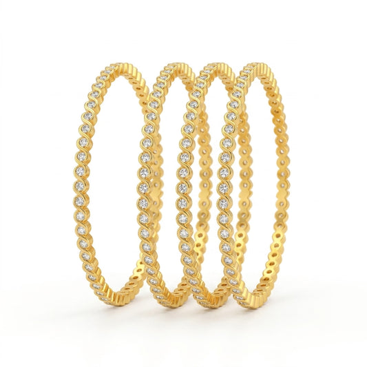 Celestial Twist Gold Plated American Diamond Slim Bangles Set for Women | 4 Piece Designer Stackable Bangles