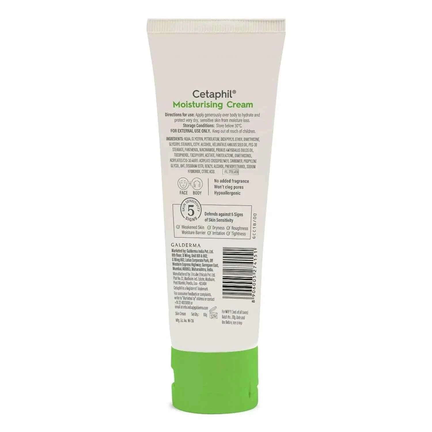 Cetaphil Moisturising Cream for Dry to Normal Sensitive Skin | 48 Hour Hydration | Restores Skin Moisture Barrier | Face & Body Moisturizer | 80g