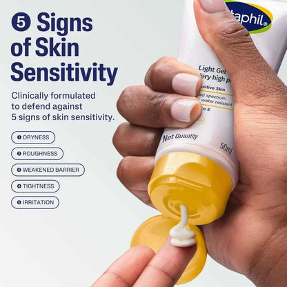 Cetaphil Sun SPF 50+ Light Gel Sunscreen for Sensitive Skin | Broad Spectrum UVA UVB Protection | Water Resistant Sunscreen with Vitamin E | 50ml