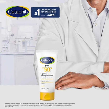 Cetaphil Sun SPF 50+ Light Gel Sunscreen for Sensitive Skin | Broad Spectrum UVA UVB Protection | Water Resistant Sunscreen with Vitamin E | 50ml