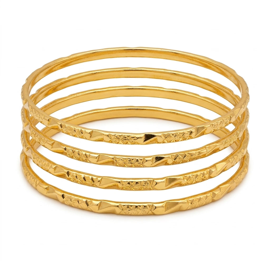 classic gold finish textured daily wear bangles set for women, set of 4