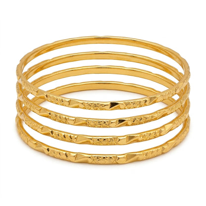 Classic Gold Finish Textured Daily Wear Bangles Set for Women, Set of 4
