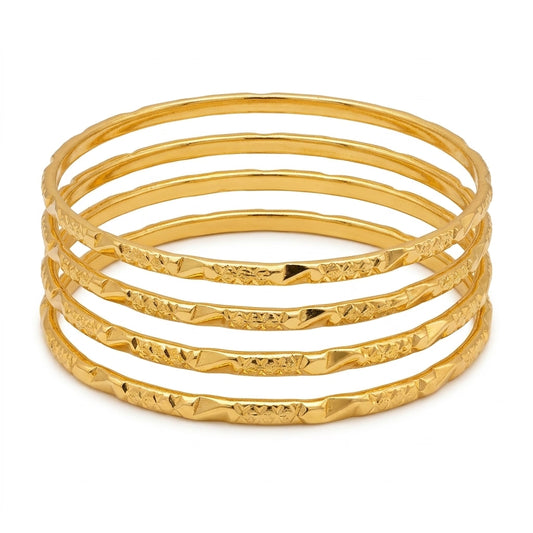 Classic Gold Finish Textured Daily Wear Bangles Set for Women, Set of 4