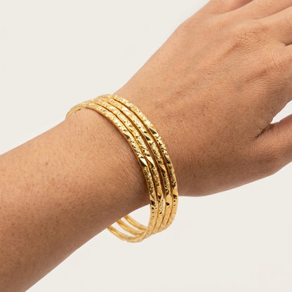 Classic Gold Finish Textured Daily Wear Bangles Set for Women, Set of 4