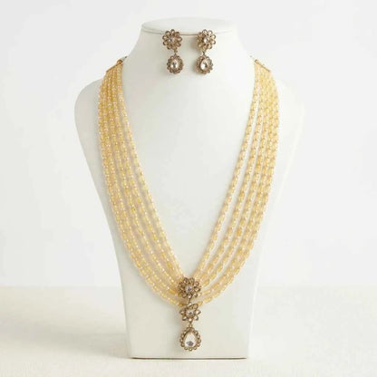 Cream Pearl Layered Necklace Set with Earrings for Women | Designer Bridal Jewellery