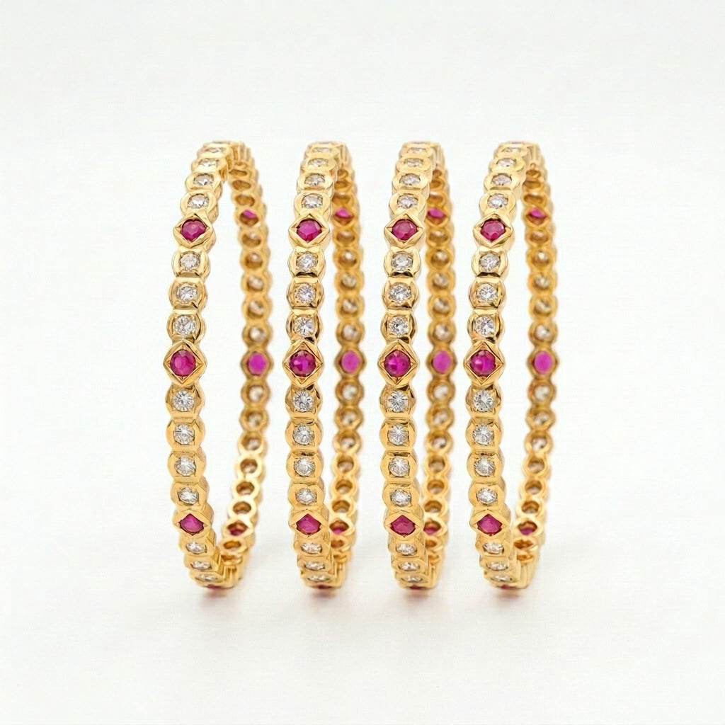 crimson gleam gold plated american diamond bangles set for women | 4 piece slim designer bangle set