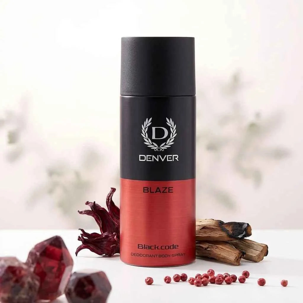denver black code blaze deodorant body spray for men 150ml long lasting freshness