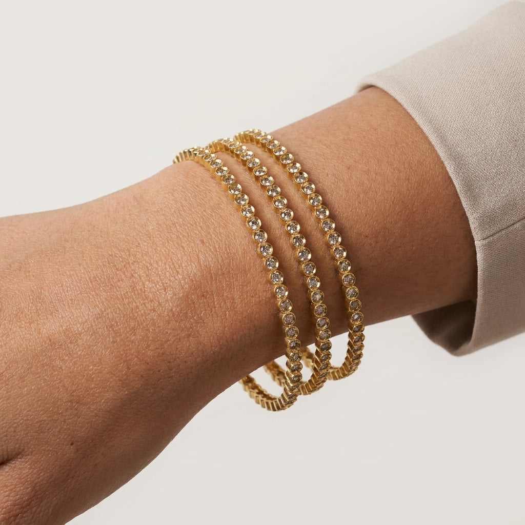Diamond Crest Gold Plated American Diamond Slim Bangles Set for Women | 4 Piece Designer Stackable Bangles