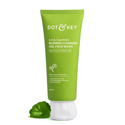 Dot & Key Cica Calming Blemish Clearing Gel Face Wash | Salicylic Acid & Green Tea Cleanser for Acne Prone Skin 100ml - GEHNA OFFICIAL
