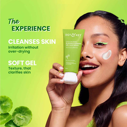 Dot & Key Cica Calming Blemish Clearing Gel Face Wash | Salicylic Acid & Green Tea Cleanser for Acne Prone Skin 100ml - GEHNA OFFICIAL