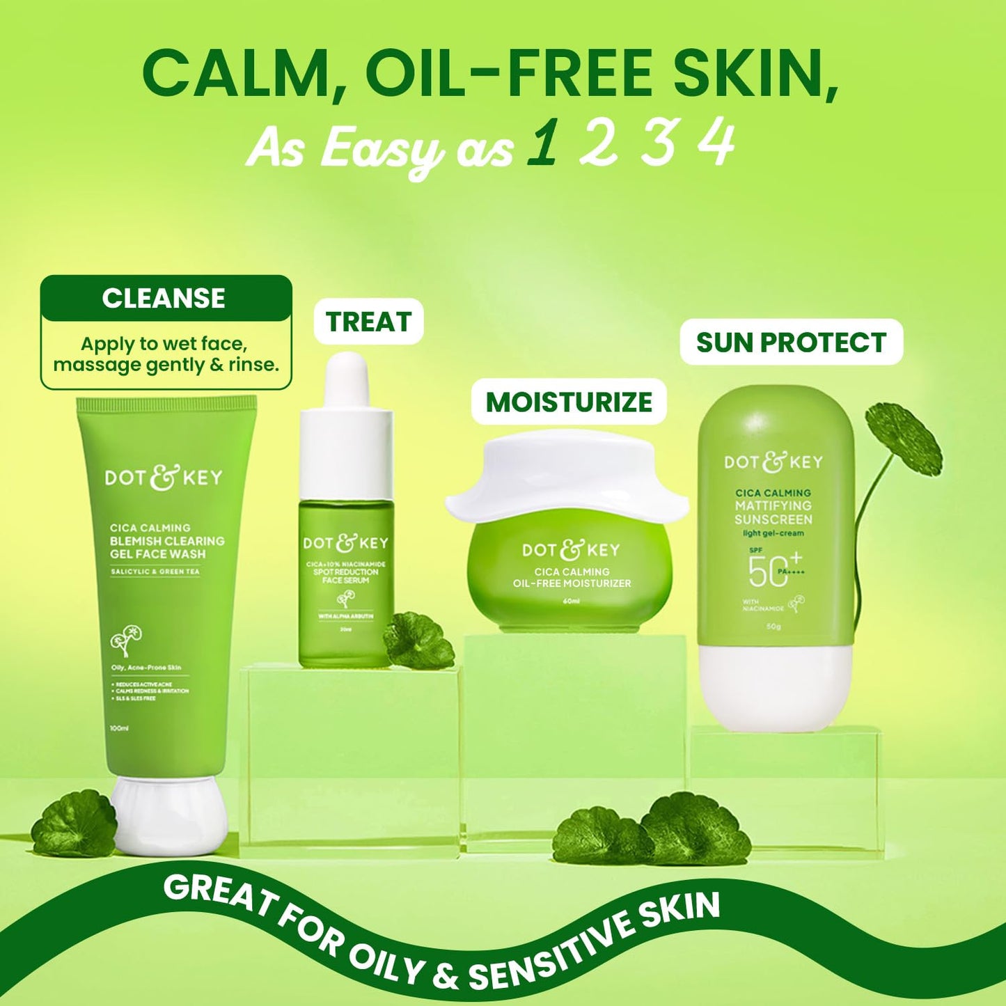 dot & key cica calming blemish clearing gel face wash | salicylic acid & green tea cleanser for acne prone skin 100ml - gehna official