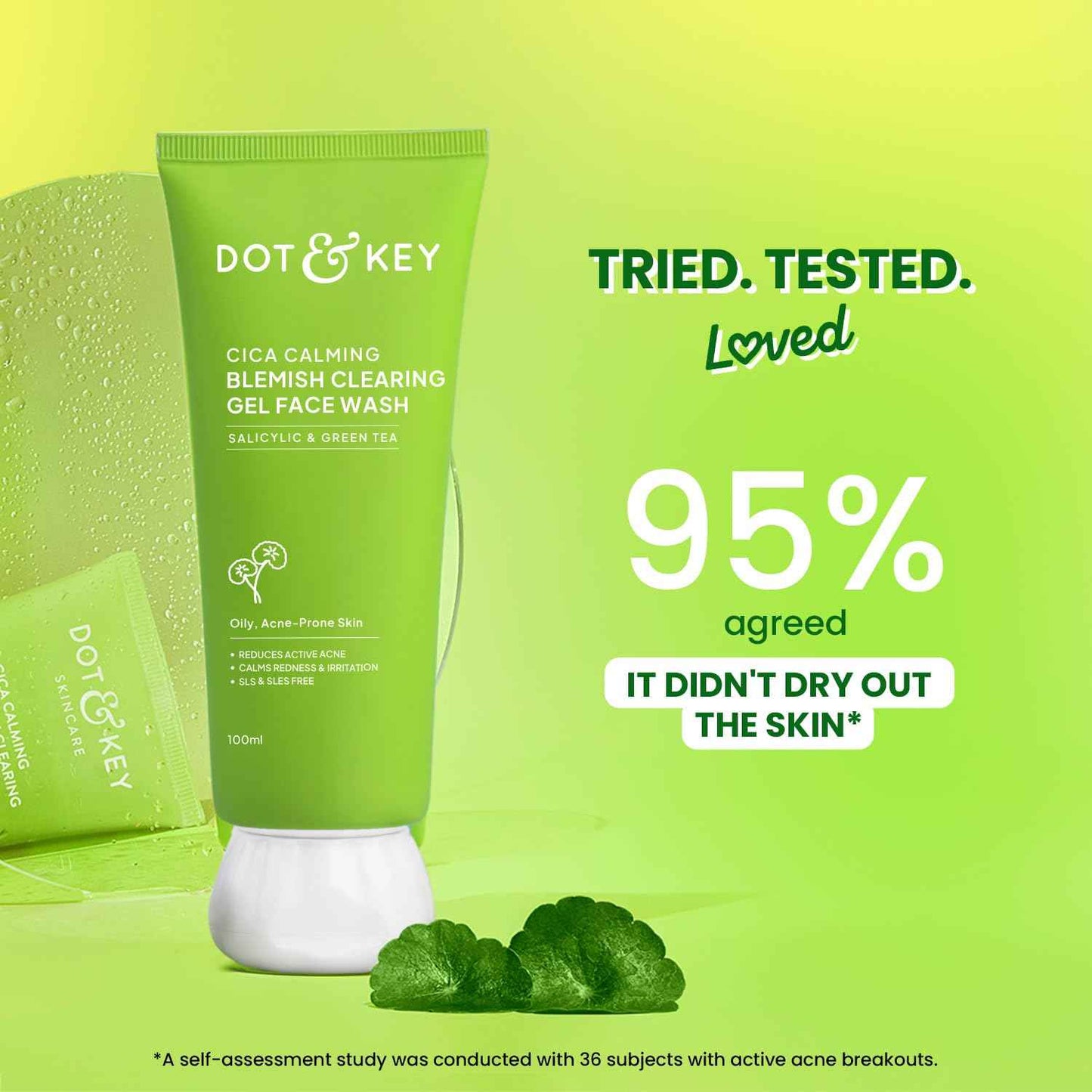 dot & key cica calming blemish clearing gel face wash | salicylic acid & green tea cleanser for acne prone skin 100ml - gehna official