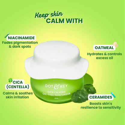 Dot & Key Cica Calming Oil Free Moisturizer | Lightweight Hydrating Face Moisturizer for Oily & Acne Prone Skin 60ml - GEHNA OFFICIAL