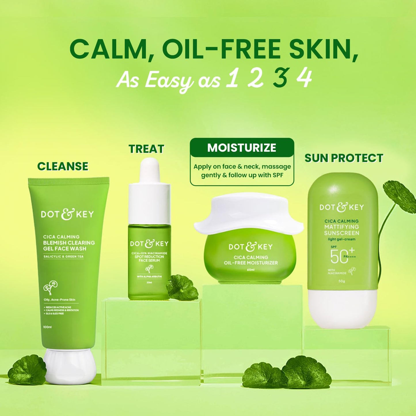 dot & key cica calming oil free moisturizer | lightweight hydrating face moisturizer for oily & acne prone skin 60ml - gehna official
