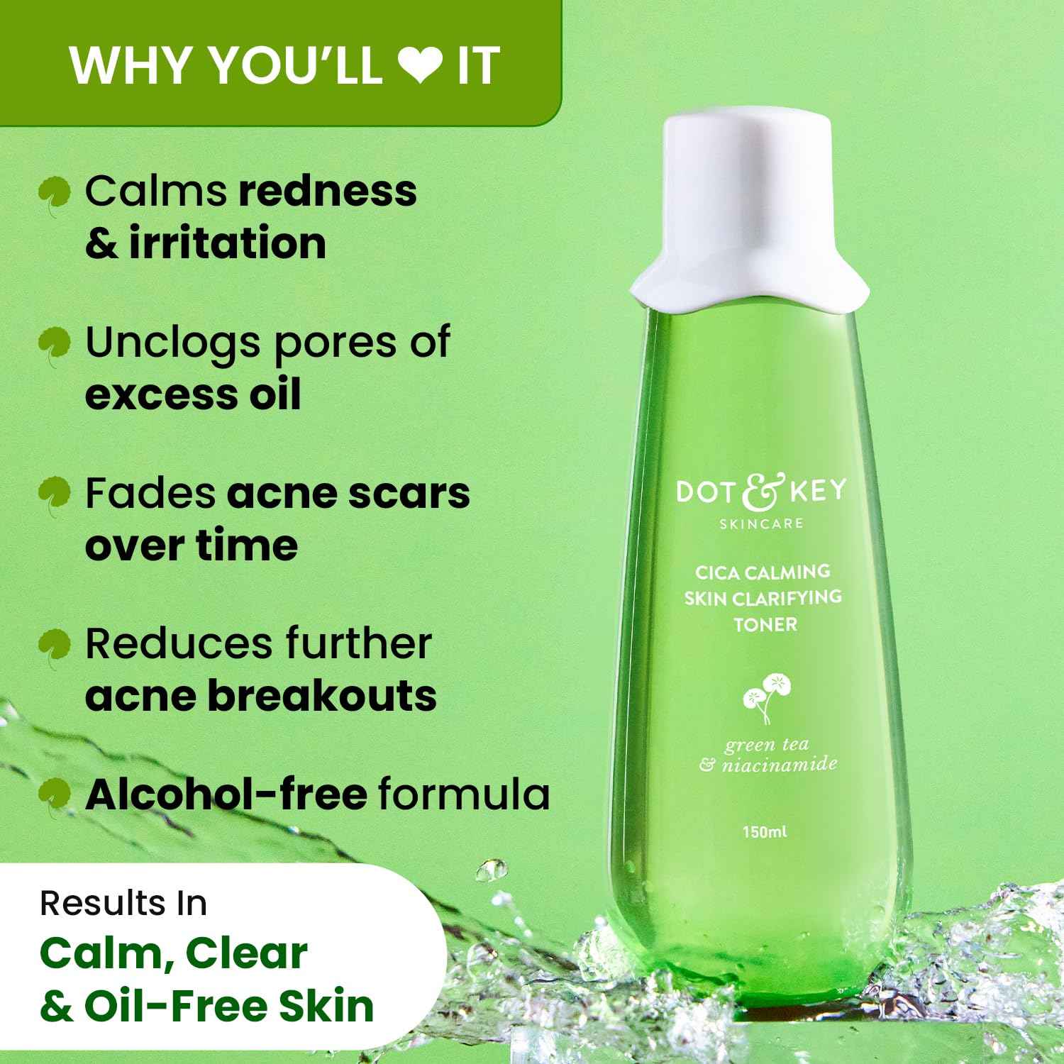 Dot & Key CICA Calming Skin Clarifying Toner with Green Tea & Niacinamide | 150ml - GEHNA OFFICIAL