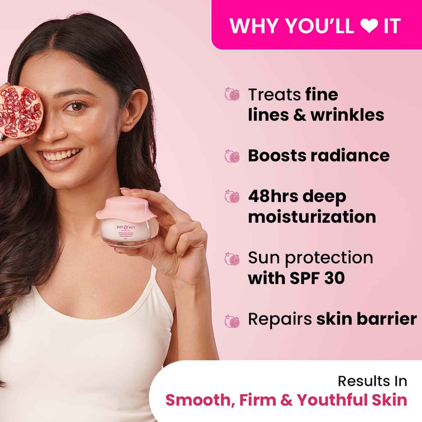 dot & key pomegranate & peptide youth restore moisturizer spf 30 | anti ageing day cream 60ml - gehna official
