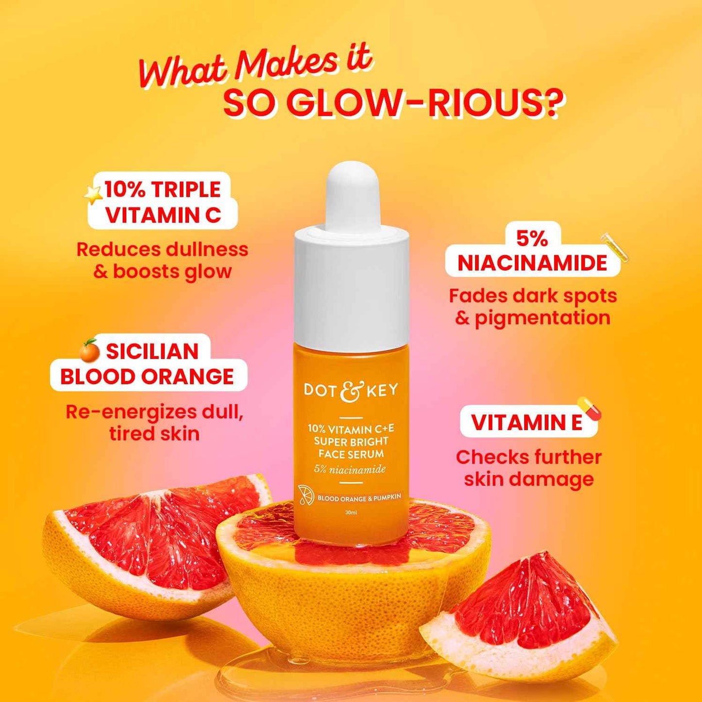 dot & key 10% vitamin c + e super bright face serum with 5% niacinamide | 30ml - gehna official