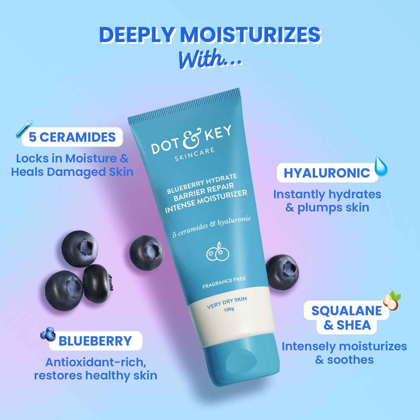 dot & key blueberry hydrate barrier repair intense moisturizer with 5 ceramides & hyaluronic acid | 100g - gehna official