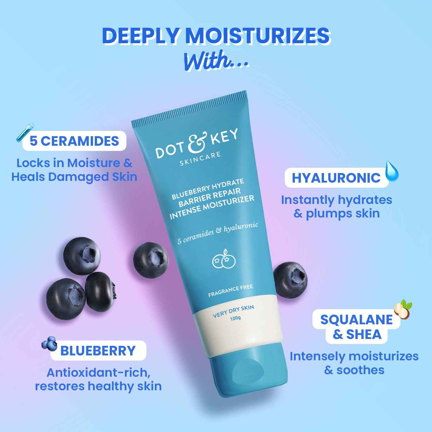 Dot & Key Blueberry Hydrate Barrier Repair Intense Moisturizer with 5 Ceramides & Hyaluronic Acid | 100g - GEHNA OFFICIAL