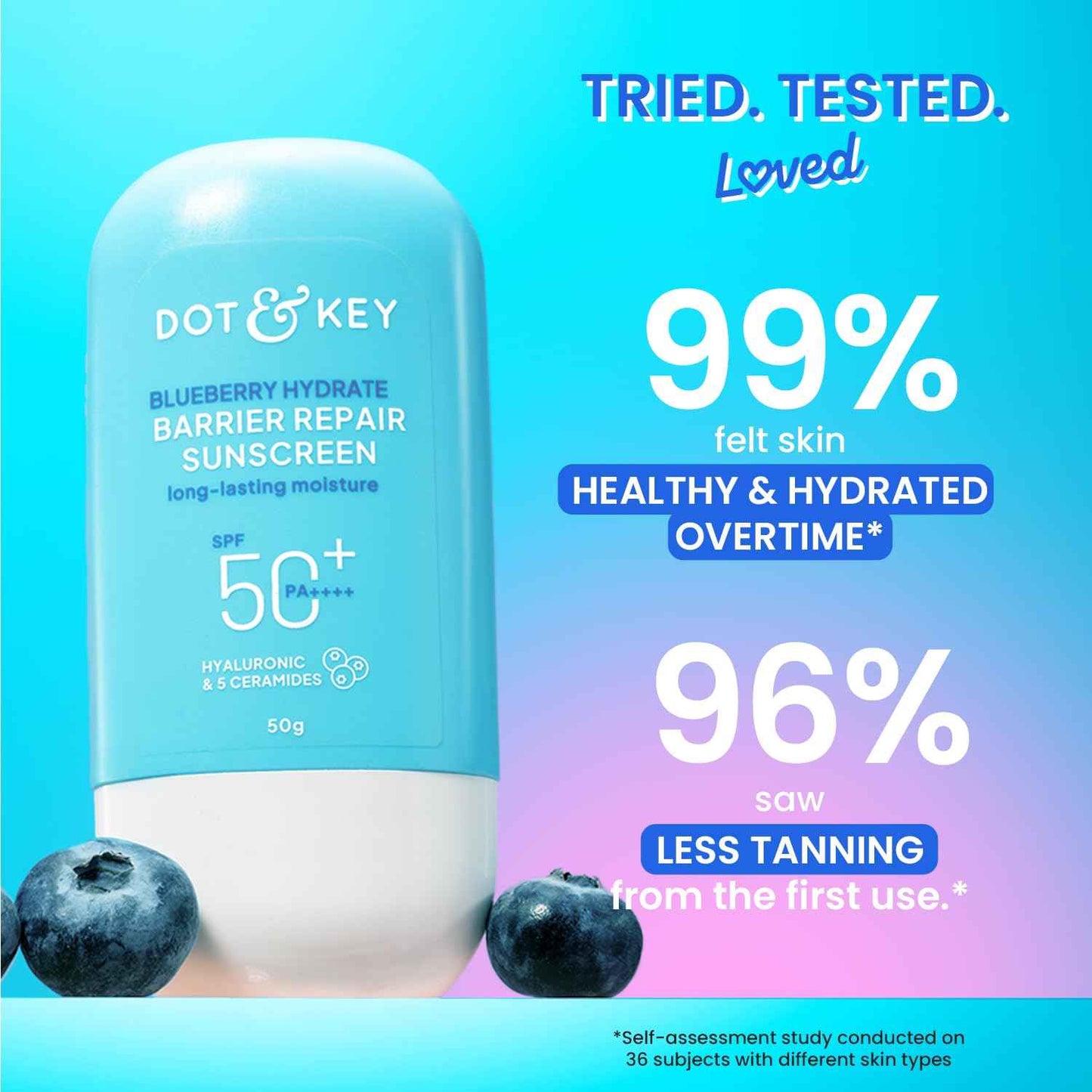 dot & key blueberry hydrate barrier repair sunscreen spf 50+ pa++++ with hyaluronic acid & 5 ceramides | 50g - gehna official