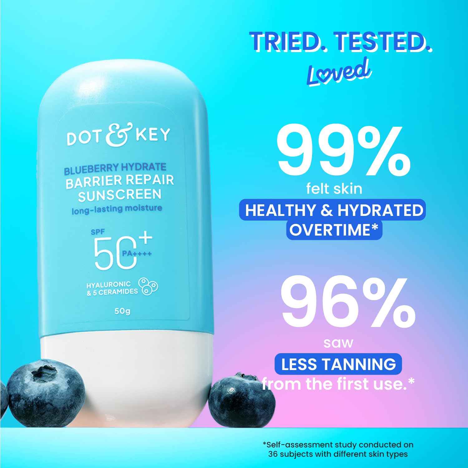 Dot & Key Blueberry Hydrate Barrier Repair Sunscreen SPF 50+ PA++++ with Hyaluronic Acid & 5 Ceramides | 50g - GEHNA OFFICIAL