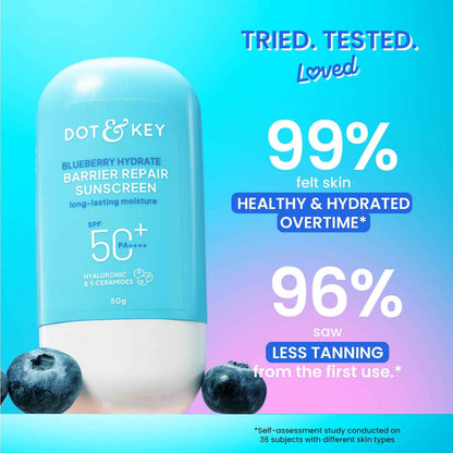 Dot & Key Blueberry Hydrate Barrier Repair Sunscreen SPF 50+ PA++++ with Hyaluronic Acid & 5 Ceramides | 50g - GEHNA OFFICIAL