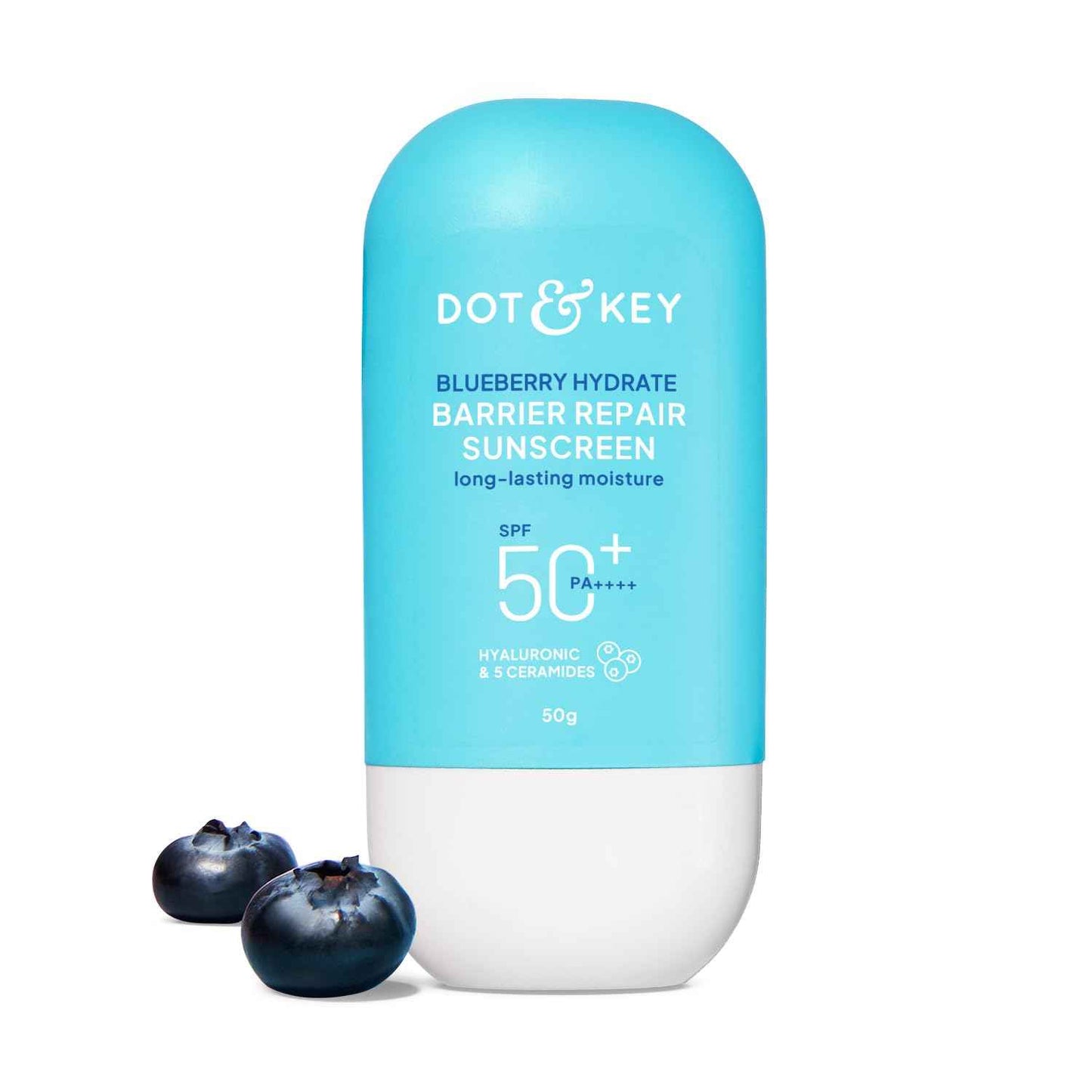 dot & key blueberry hydrate barrier repair sunscreen spf 50+ pa++++ with hyaluronic acid & 5 ceramides | 50g - gehna official