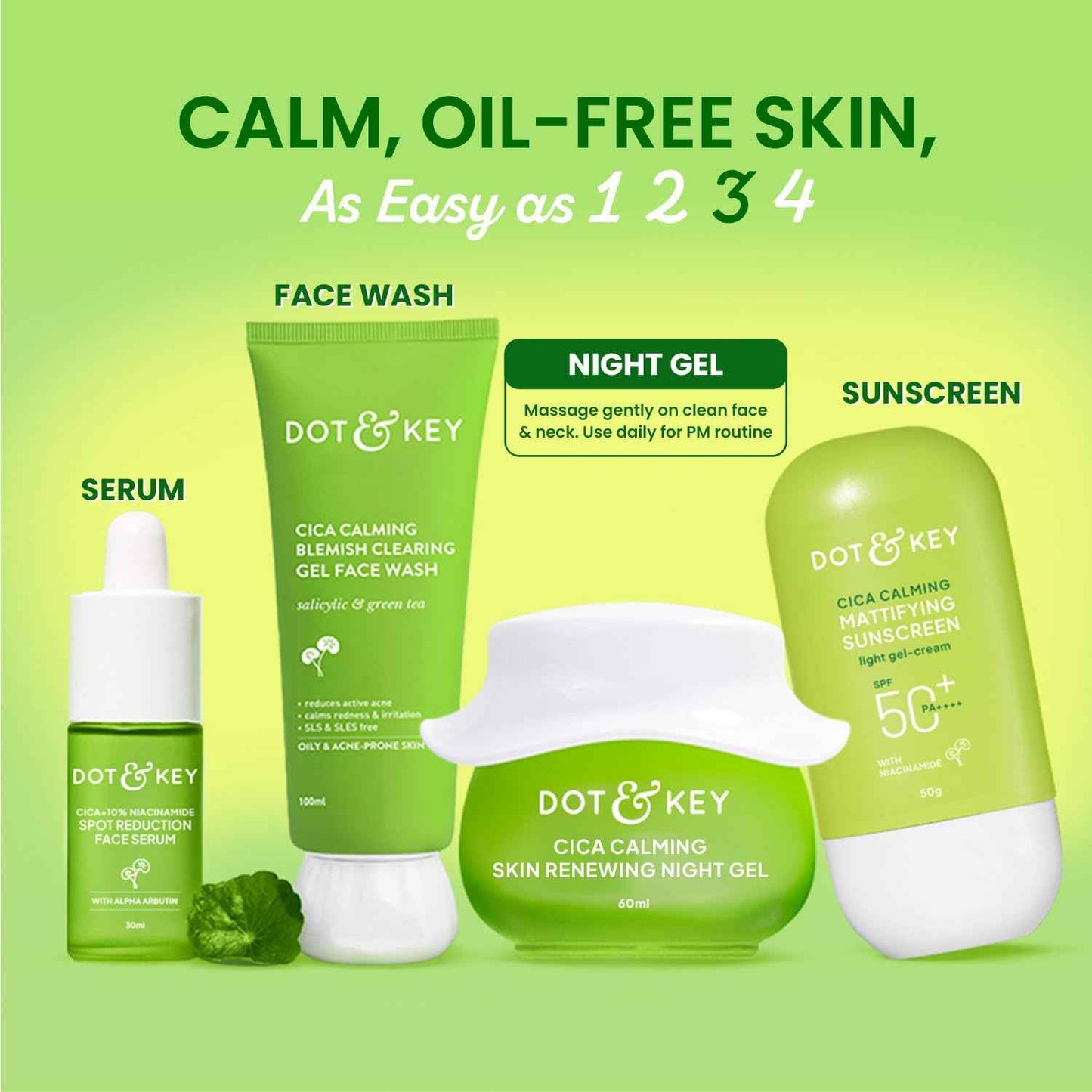 dot & key cica calming skin renewing night gel | oil free overnight repair gel 25ml - gehna official