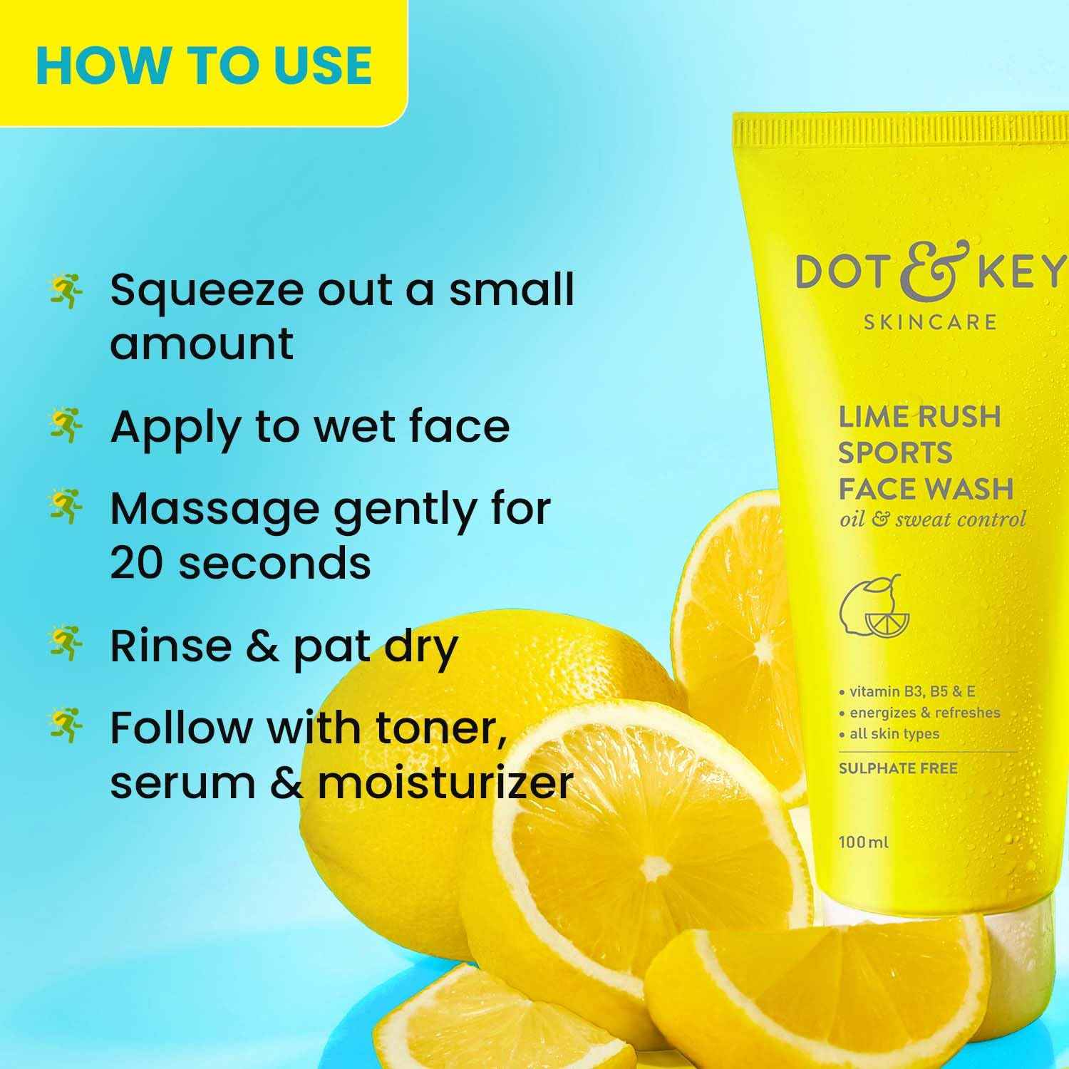 Dot & Key Lime Rush Sports Face Wash | Oil & Sweat Control Refreshing Cleanser 100ml - GEHNA OFFICIAL