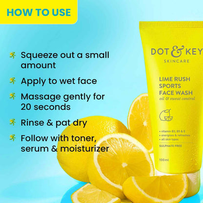 Dot & Key Lime Rush Sports Face Wash | Oil & Sweat Control Refreshing Cleanser 100ml - GEHNA OFFICIAL