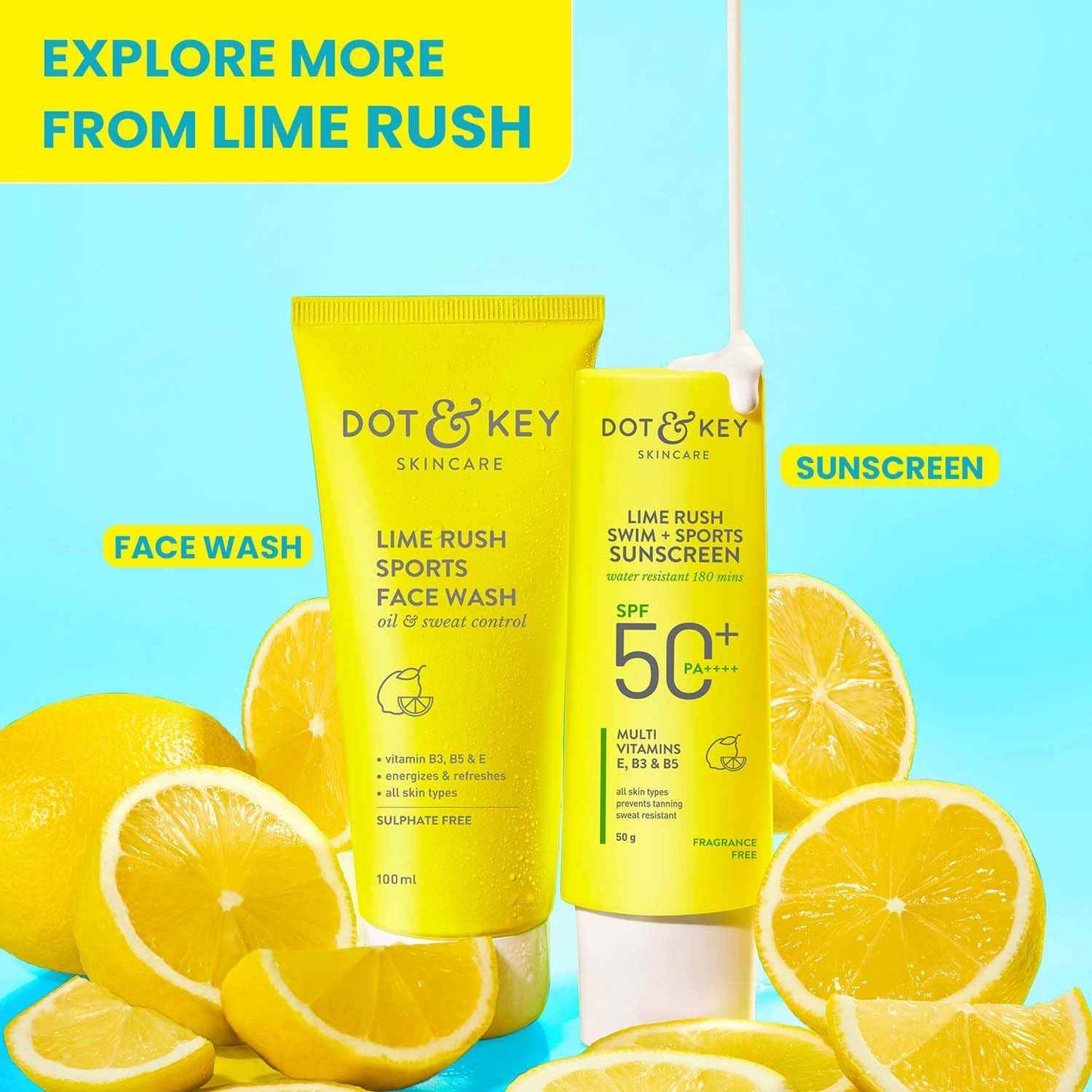 dot & key lime rush sports face wash | oil & sweat control refreshing cleanser 100ml - gehna official