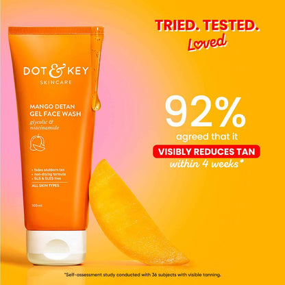 Dot & Key Mango Detan Gel Face Wash | Glycolic Acid & Niacinamide Tan Removal Cleanser 100ml - GEHNA OFFICIAL