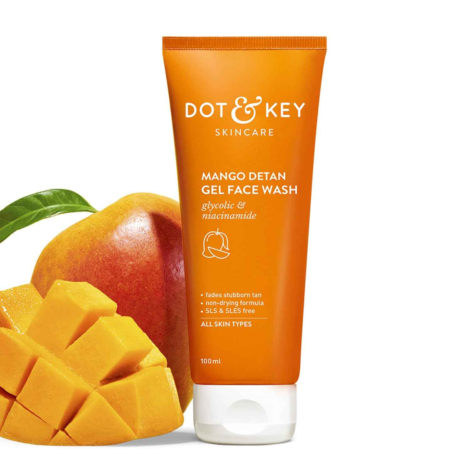Dot & Key Mango Detan Gel Face Wash | Glycolic Acid & Niacinamide Tan Removal Cleanser 100ml - GEHNA OFFICIAL